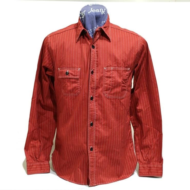 SUGARCANE FICTION ROMANCE 8.5oz. RED WABASH STRIPE WORK SHIRT(SC28340-461)