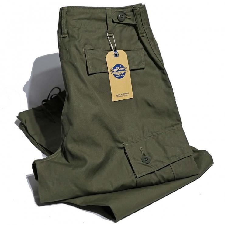 Buzz Rickson's TROUSERSTROUSERS, MEN'S, COTTON POPLIN, OLIVE GREEN, ARMY SHADE 107 SHORT LENGTH