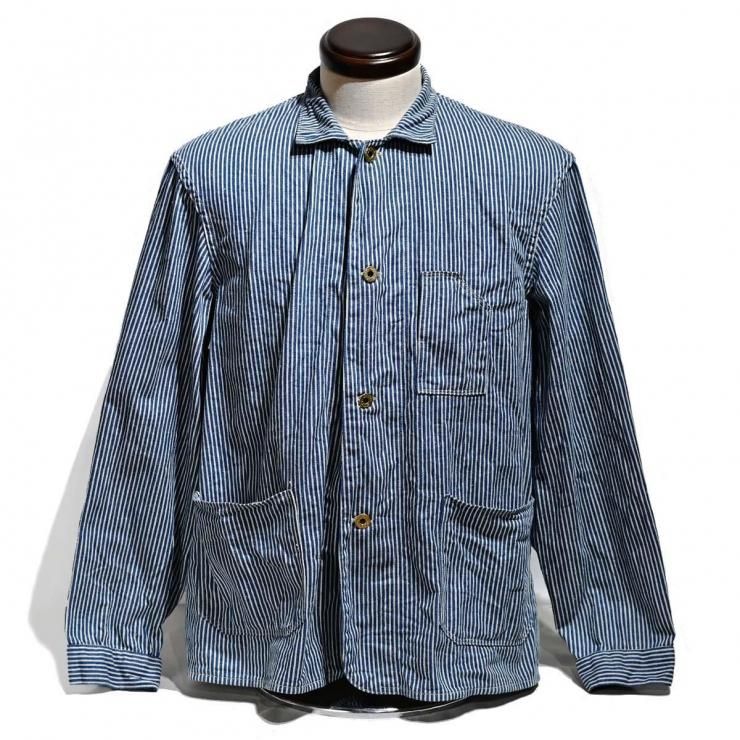 WAREHOUSE&Co. Lot 2224 1920's FREE LAND DENIM CHORE JACKET/SELVAGE INDIGO HICKORY STRIPE