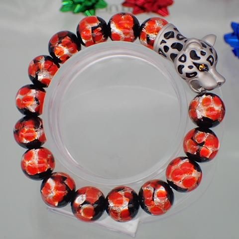 12mm ホタルガラス&パンサーブレスレット(シルバー 12mm ホタルガラス&パンサーブレスレット(シルバー