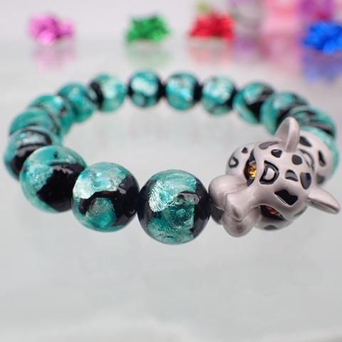 12mm ホタルガラス＆パンサーブレスレット（シルバー