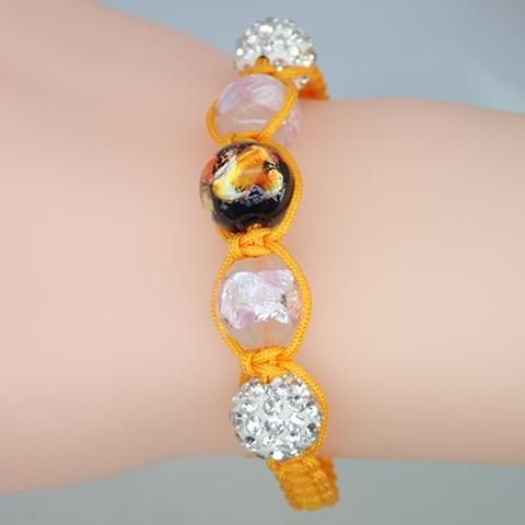 ホタルガラスミサンガ 白ピンク 黒オレンジ 光 紐オレンジ Heshiki Jewely Shop ホタルガラスミサンガ 白ピンク 黒オレンジ 光 紐オレンジ Heshiki Jewely Shop