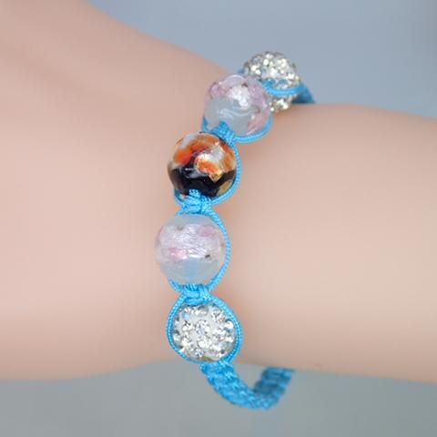 ホタルガラスミサンガ 白ピンク 黒オレンジ 光 紐ブルー Heshiki Jewely Shop