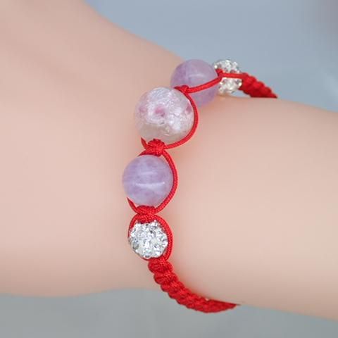 ホタルガラスミサンガ 白ピンク 光 ラベンダーアメジスト 紐レッド Heshiki Jewely Shop ホタルガラスミサンガ 白ピンク 光 ラベンダーアメジスト 紐レッド Heshiki Jewely Shop