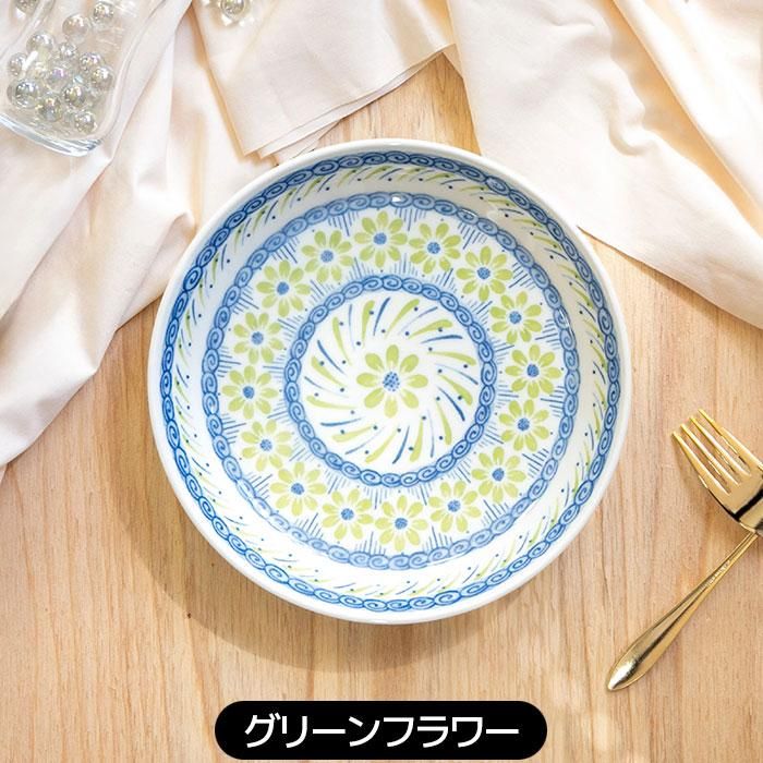 ポタリーフィールド ケーキ皿 5枚セット <グリーンフラワー>