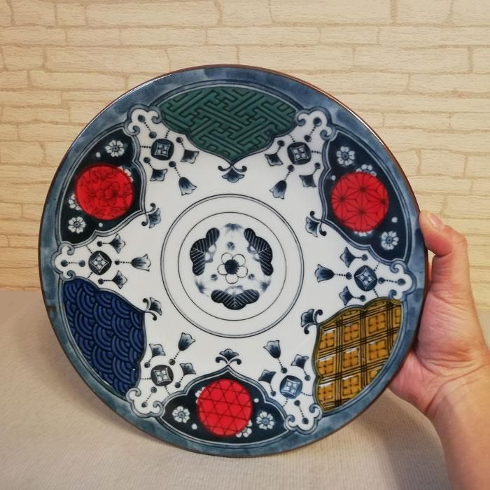 Shonzui 祥瑞 大皿 瓔珞紋 色絵