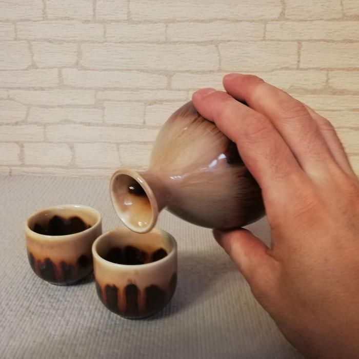 黄彩釉 酒器揃