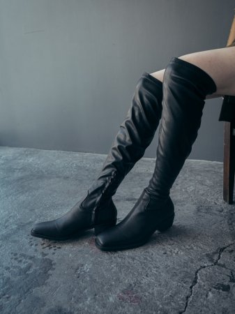 Fake Leather Stretch Knee High Boots,
