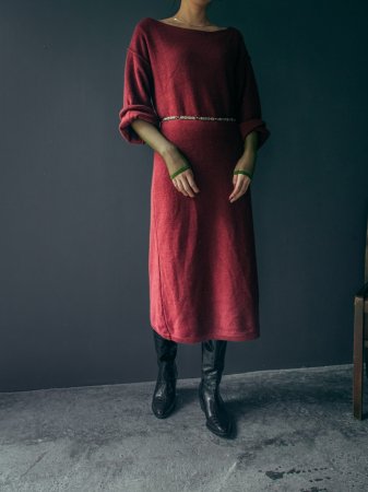 Sleeves Switching Knit Dress / Bordeaux.
