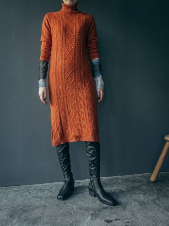 Cable Knit Dress / Beige, Orange.