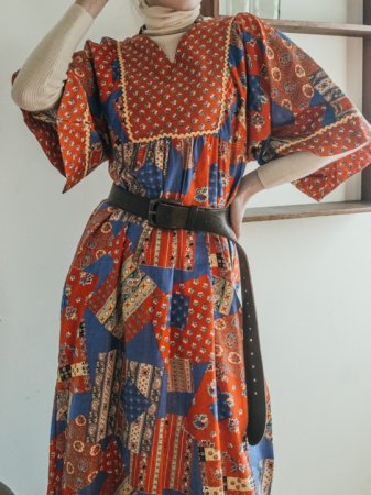 70s Patchwork Design Cotton Dress