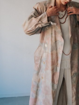 Flower Painting Long Trench Coat