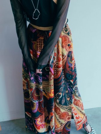 70s Side Button Psychedelic Long Skirt
