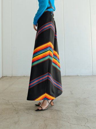 70s Rainbow Line Long Skirt with belt