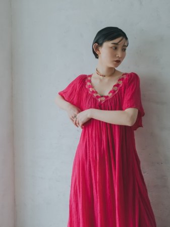Magenta Cotton Rayon Embroidered Dress