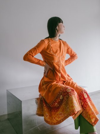70s Cotton Orange Dress Gown