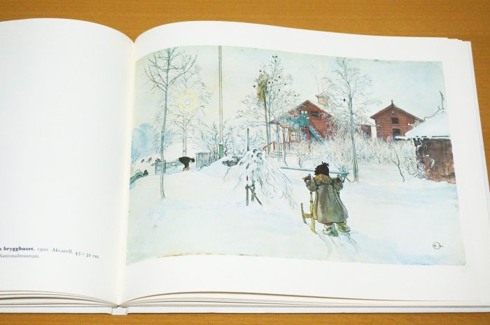 カール・ラーション、材木流し、冬（《わたしの家》より）、希少画集画