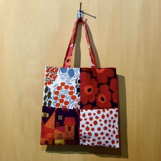 marimekko（マリメッコ）パッチワーク（赤系）トートバッグ（30×30cm