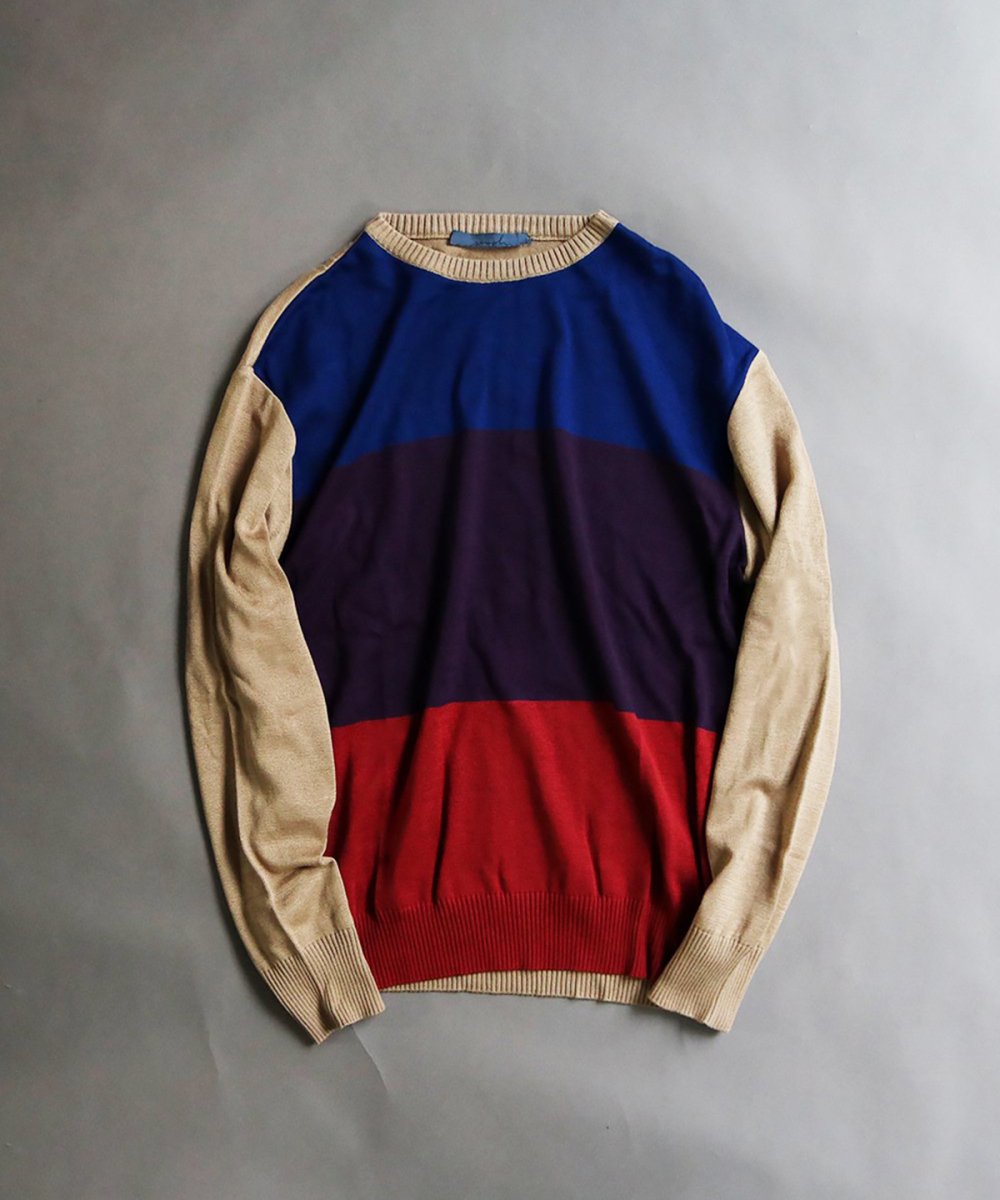 Pattern line color knit pullover