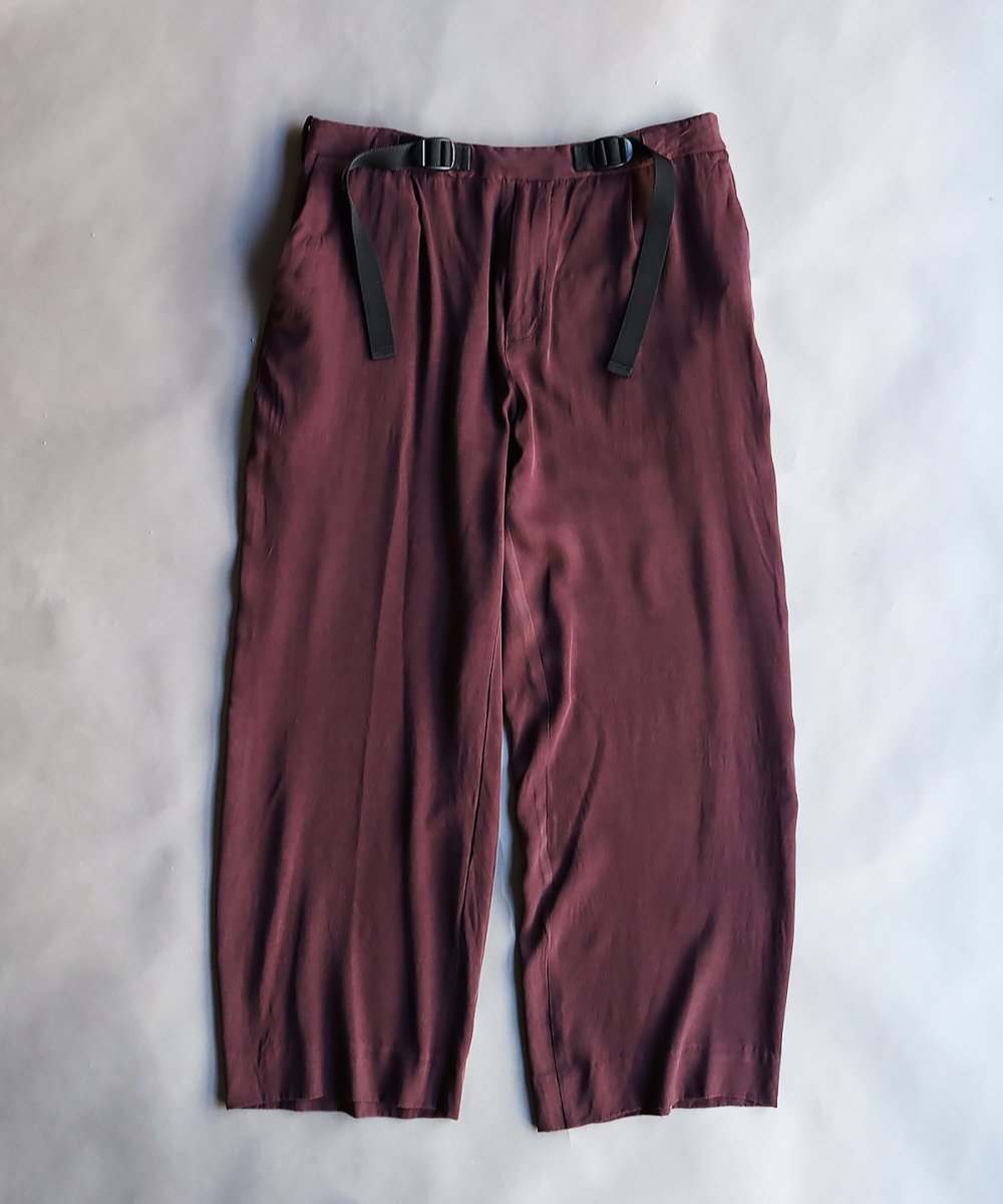 Cupro Rayon Belted Trouser - RED WINE
