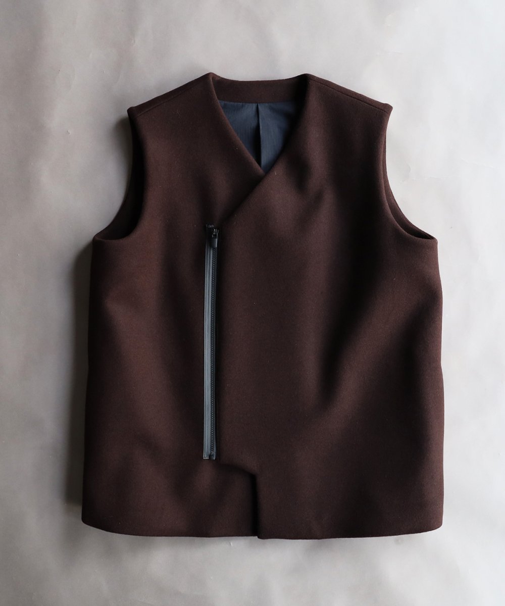 Wool Melton ZIP Vest - BROWN