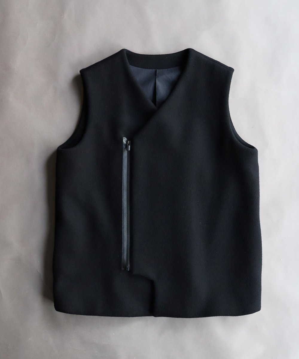 Wool Melton ZIP Vest - BLACK