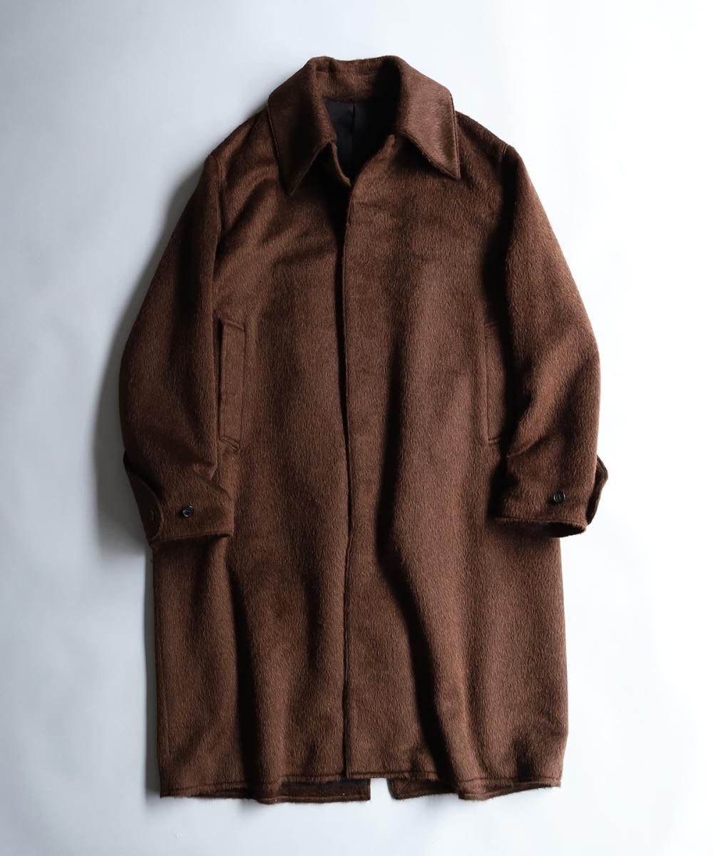 Silk Shaggy Wide Collar Coat - BROWN