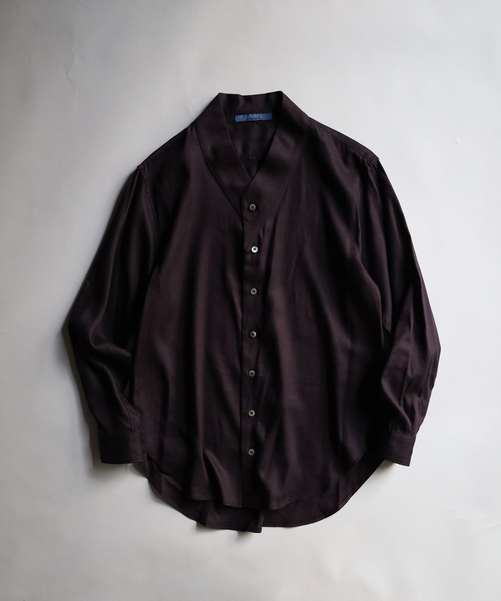 Rayon Linen Kimono Collar Shirt - BLACK