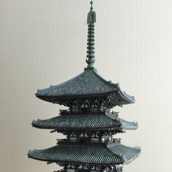 未使用】国宝 興福寺 五重の塔 1/75 白木造り 木製 模型 