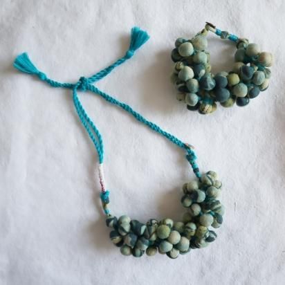 ファブリックネックレス/ブレスレット 青系