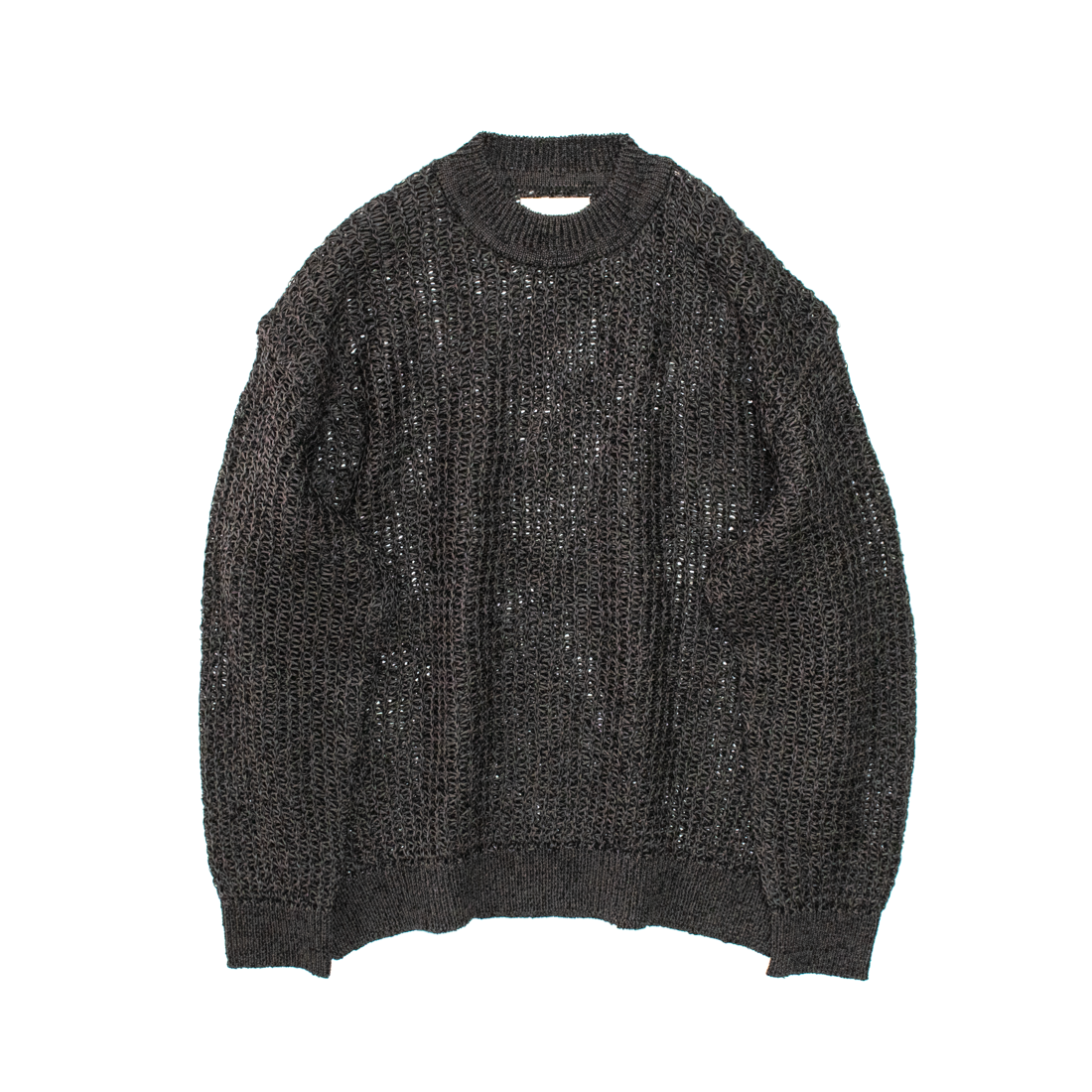 YOKE / LARGE MESHED CREW NECK RIB KNIT-