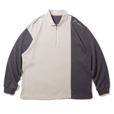 DIASPORA SKATEBOARDS [WAFFLE PANELLED ZIP POLO] (GREY)