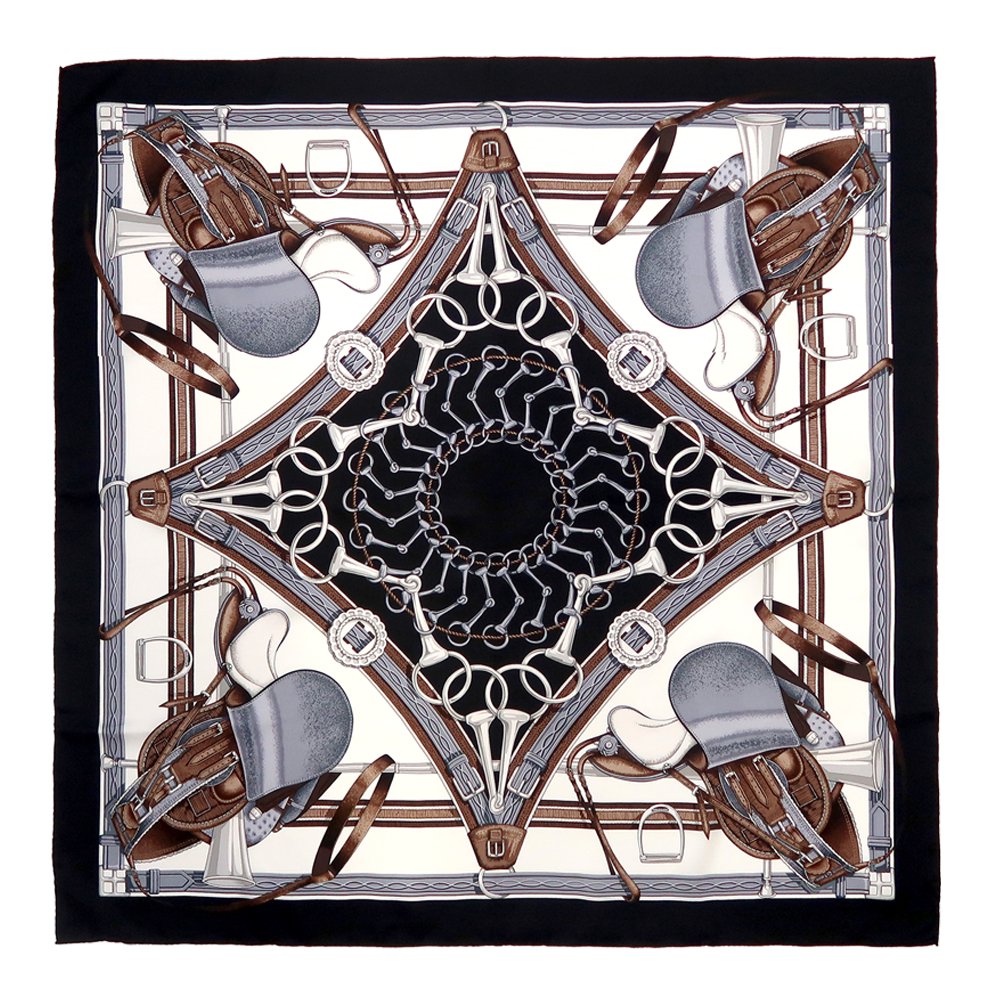 ホースサドル (CM7-029)  Marcaオリジナル 大判 シルクツイル スカーフ  （全2色） 僅少の画像1