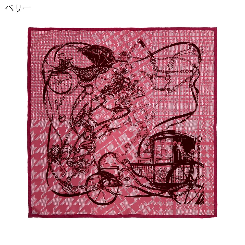ミックス幾何×手描き風馬車(CGQ-099/CEQ-099) Marcaオリジナル 大判 シルクツイル スカーフの画像1