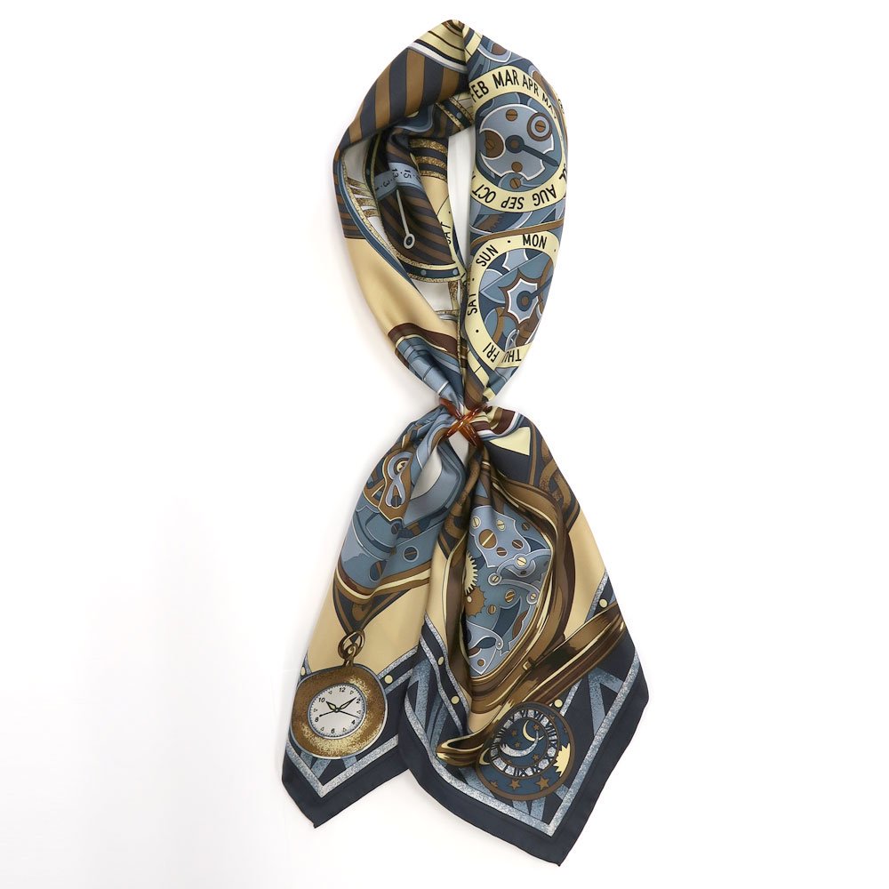 ポケットウォッチ(CM7-007) Marcaオリジナル 大判 シルクツイル スカーフ （全2色）