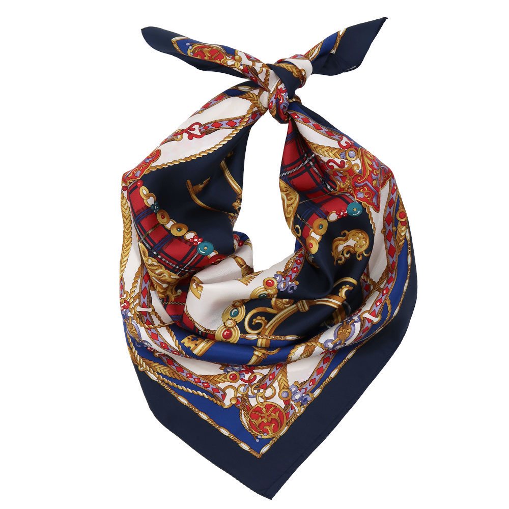飾りカギとチェック (CM5-441) Marcaオリジナル 大判 シルクツイル スカーフ （全2色） 僅少