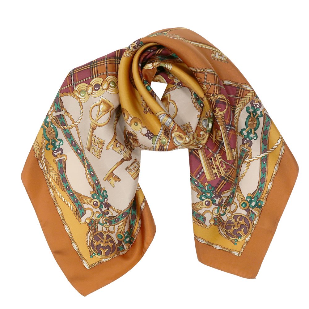 飾りカギとチェック (CM5-441) Marcaオリジナル 大判 シルクツイル スカーフ （全2色） 僅少の画像5