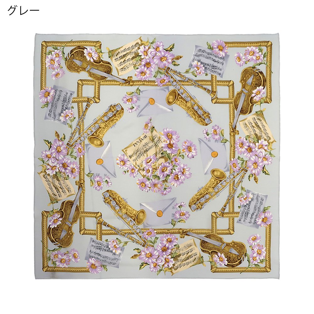花と楽器 (CM8-033) 伝統横濱スカーフ 大判 シルクデシン スカーフ （全2色）の画像2