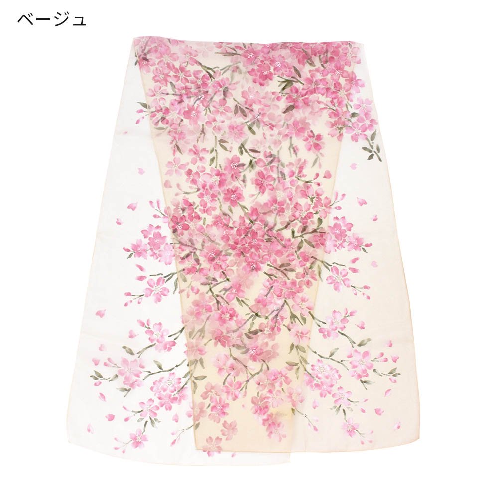 桜 (LMH-088) 伝統横濱スカーフ  シルクローン ロングスカーフ （全2色）の画像2