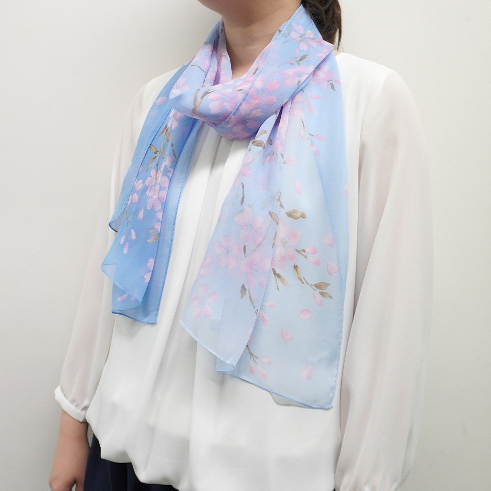 桜 (LMH-088) 伝統横濱スカーフ  シルクローン ロングスカーフ （全2色）の画像8