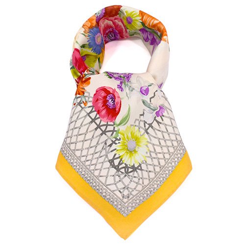田園の花(CM6-818) 伝統横濱スカーフ 大判 シルクツイル スカーフ （全3色）