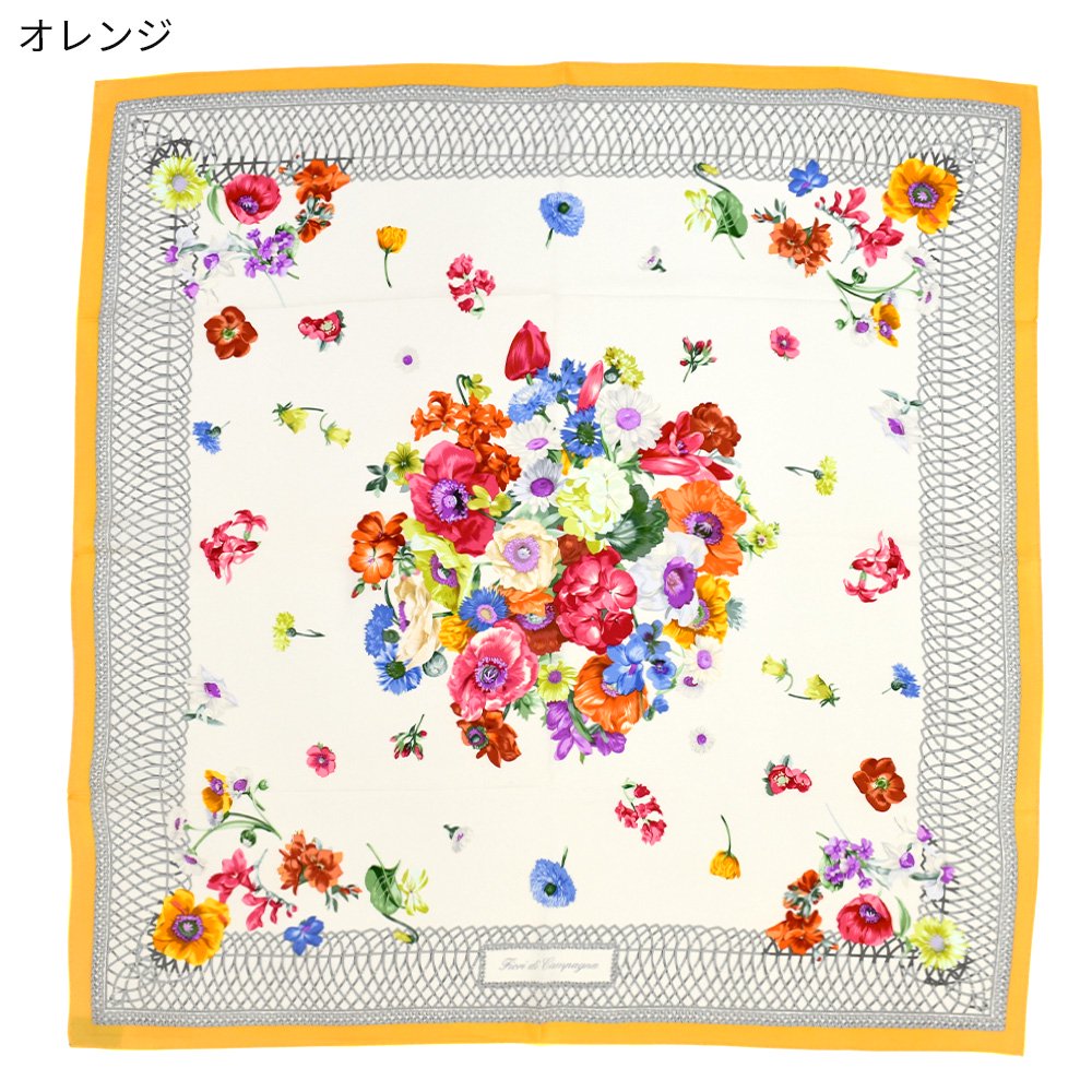 田園の花(CM6-818) 伝統横濱スカーフ 大判 シルクツイル スカーフ （全3色）の画像2