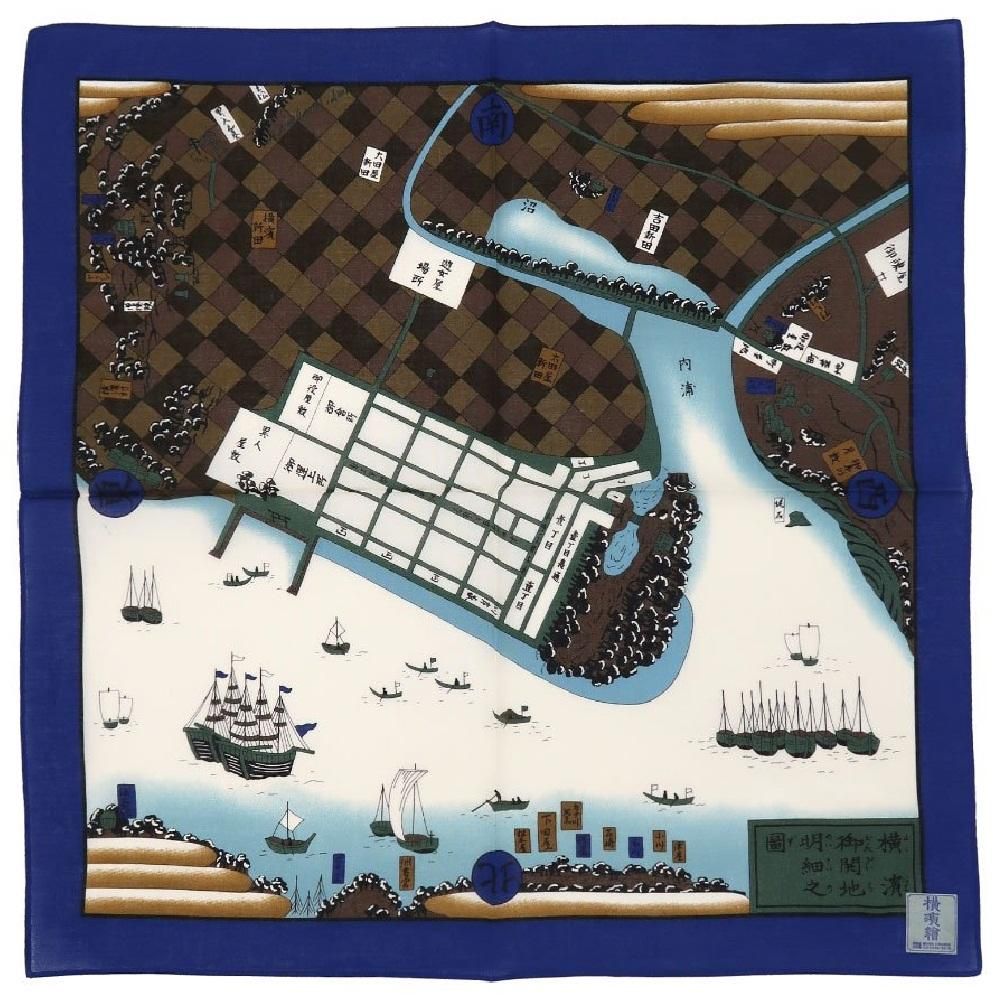 御開地明細之図 横濱絵バンダナ(ZX3-386) 伝統横濱スカーフ 御開地明細之図 横濱絵バンダナ(ZX3-386) 伝統横濱スカーフ