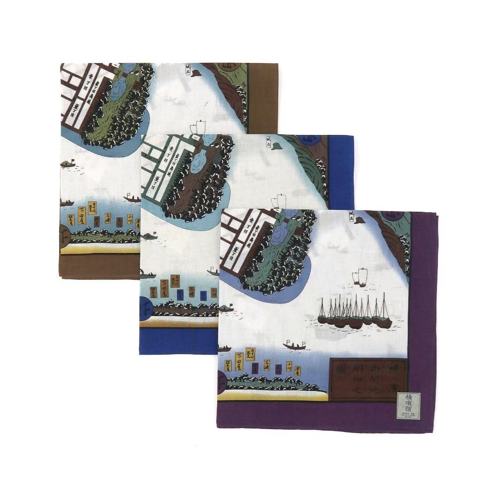 御開地明細之図 横濱絵バンダナ(ZX3-386) 伝統横濱スカーフ 御開地明細之図 横濱絵バンダナ(ZX3-386) 伝統横濱スカーフ