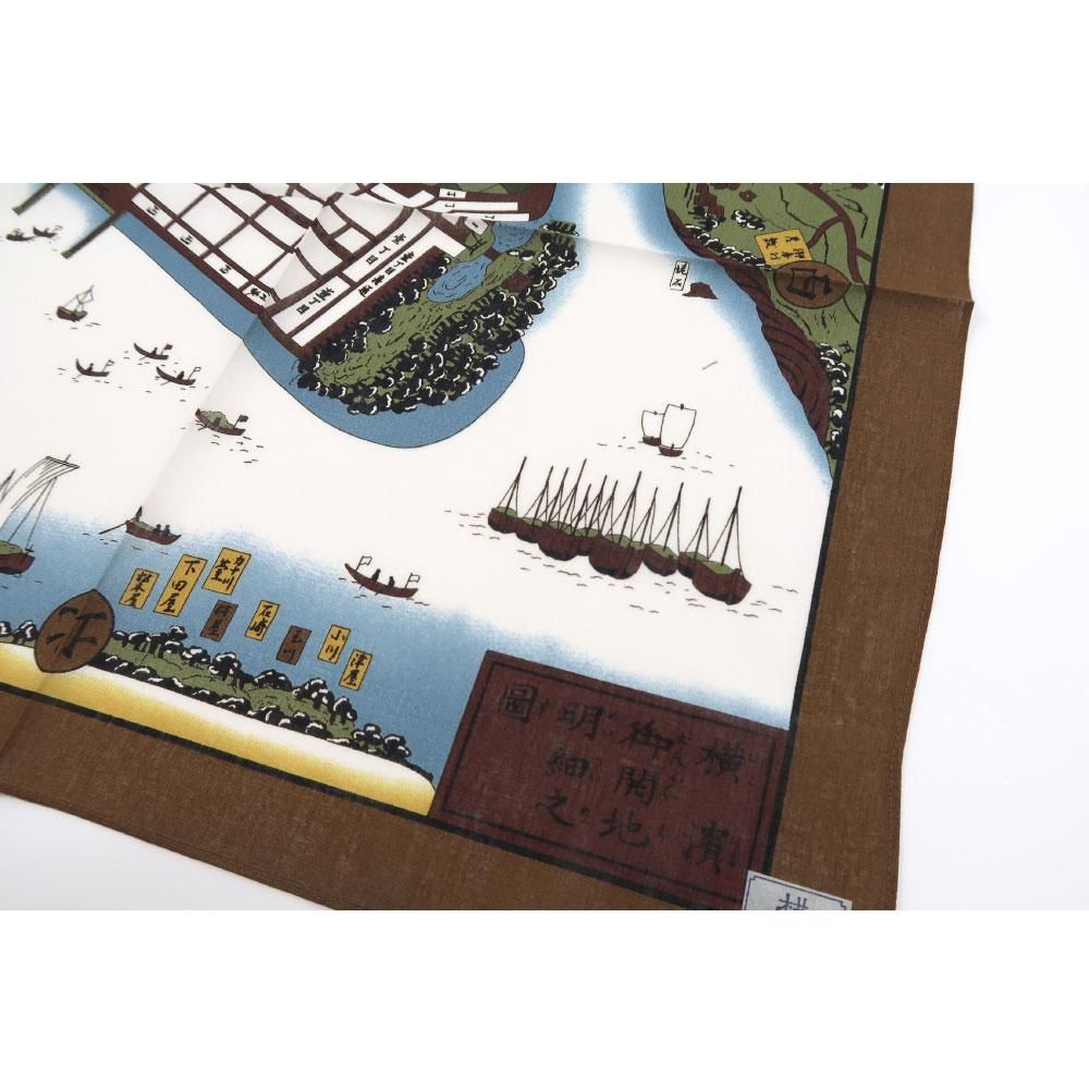 御開地明細之図 横濱絵バンダナ(ZX3-386) 伝統横濱スカーフ 御開地明細之図 横濱絵バンダナ(ZX3-386) 伝統横濱スカーフ