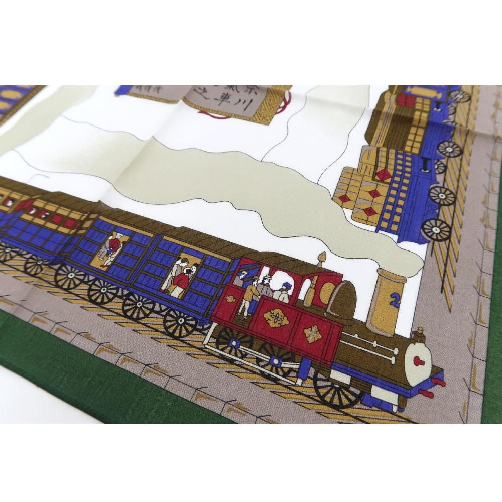 蒸汽車鉄道之図 横濱絵バンダナ(ZX3-372) 伝統横濱スカーフ 蒸汽車鉄道之図 横濱絵バンダナ(ZX3-372) 伝統横濱スカーフ