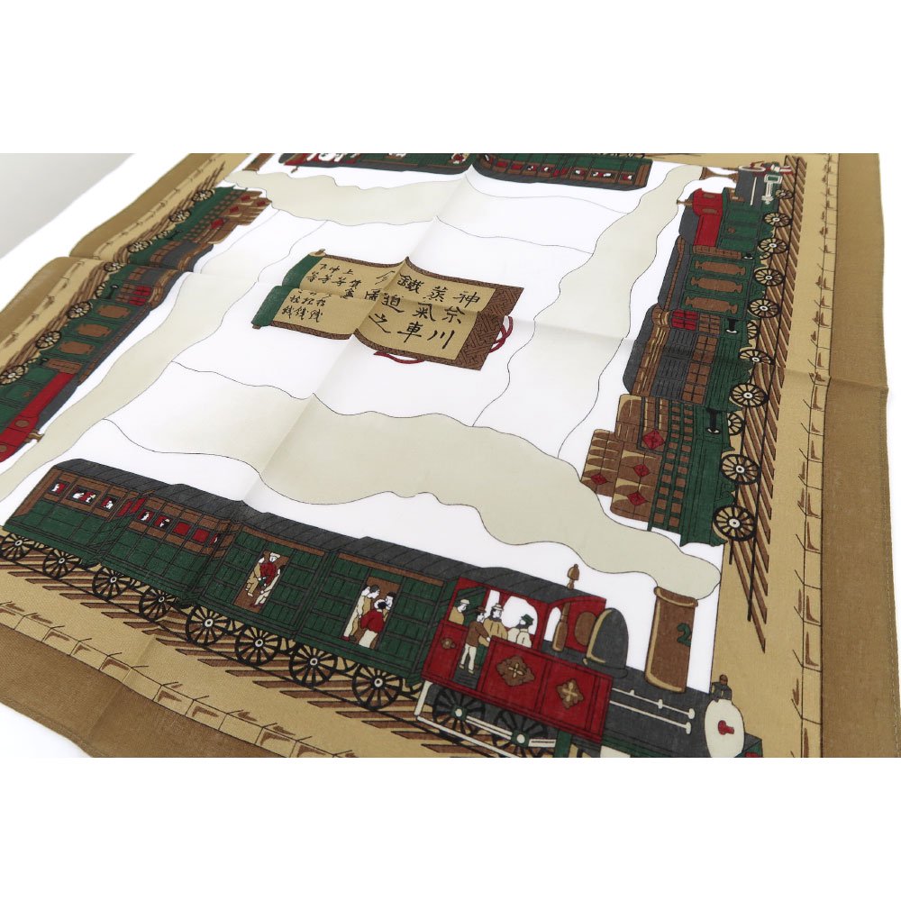 蒸汽車鉄道之図 横濱絵バンダナ(ZX3-372) 伝統横濱スカーフの画像8