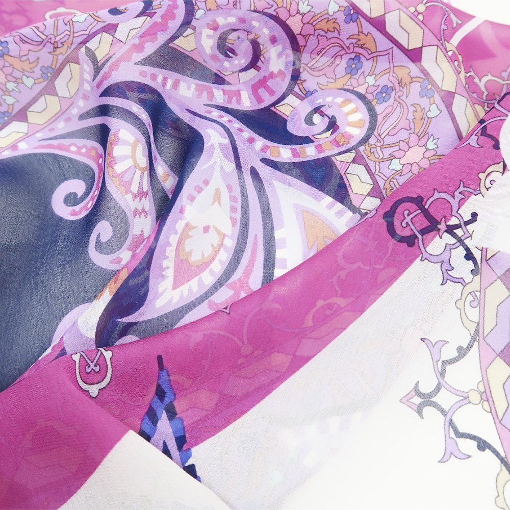 サークルペイズリー(CPS-002) Marcaオリジナル 大判 シルクサテンシフォン スカーフ（全2色）の画像5