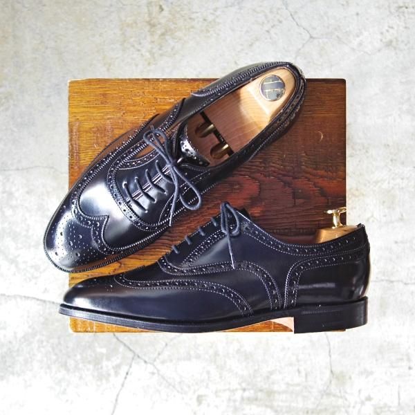 【美品】Lotus/ロータス　革靴　英国製　セミブローグ　内羽根　ブラック　黒 美品】Lotus/ロータス 革靴 英国製 セミブローグ 内羽根 ブラック 黒