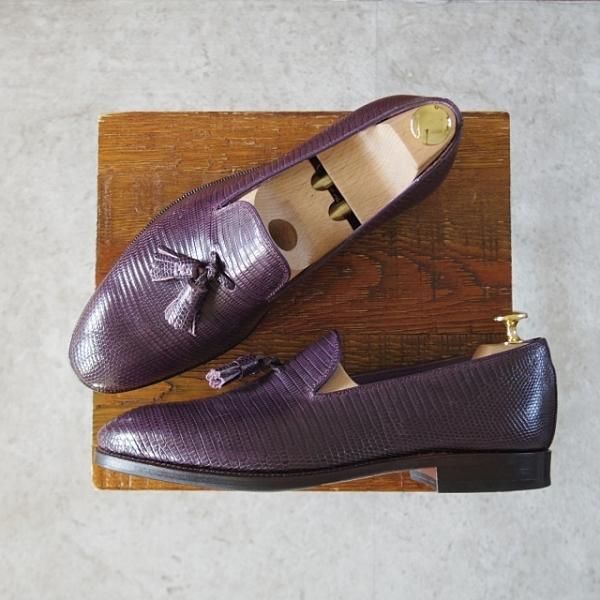 本革リザード トレーディングポストのローファー